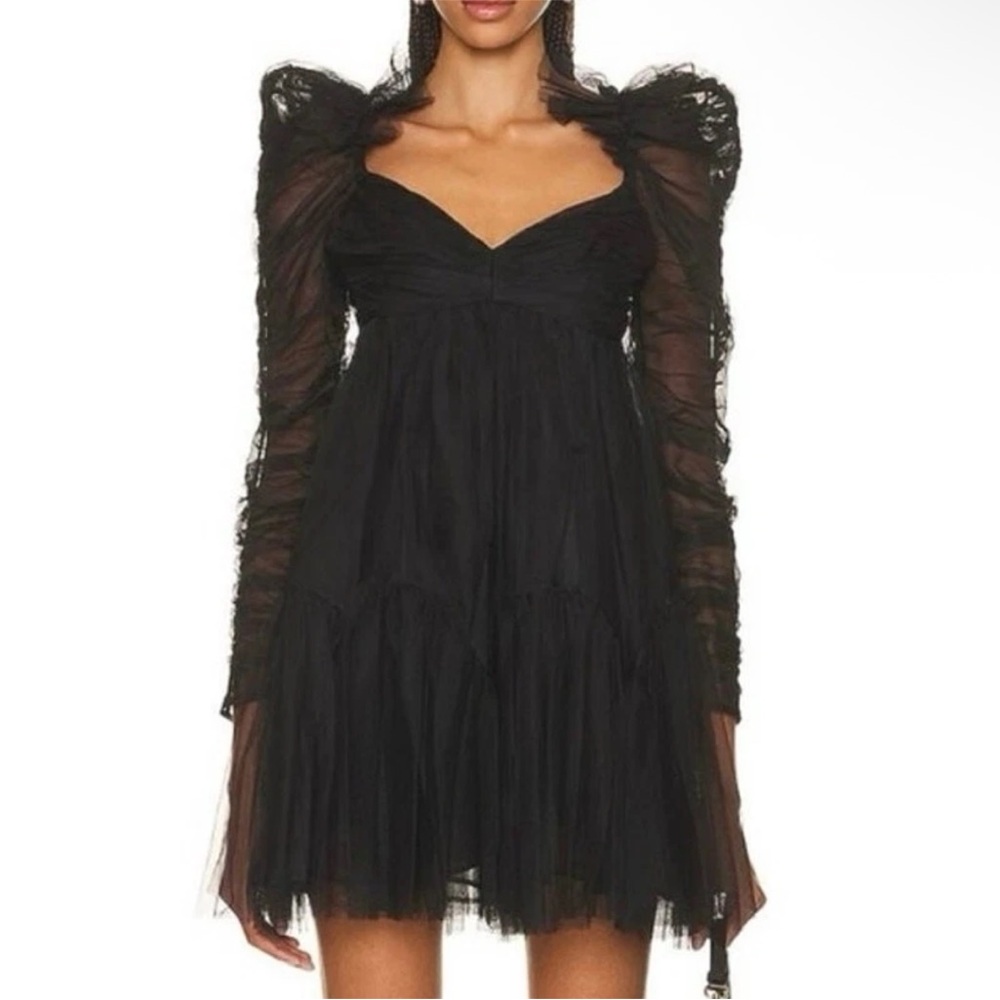 ZIMMERMANN Tulle Mini Empire-Waist Black Polka Dot Dress w/ Ruching size 1/US 6 - Picture 9 of 16